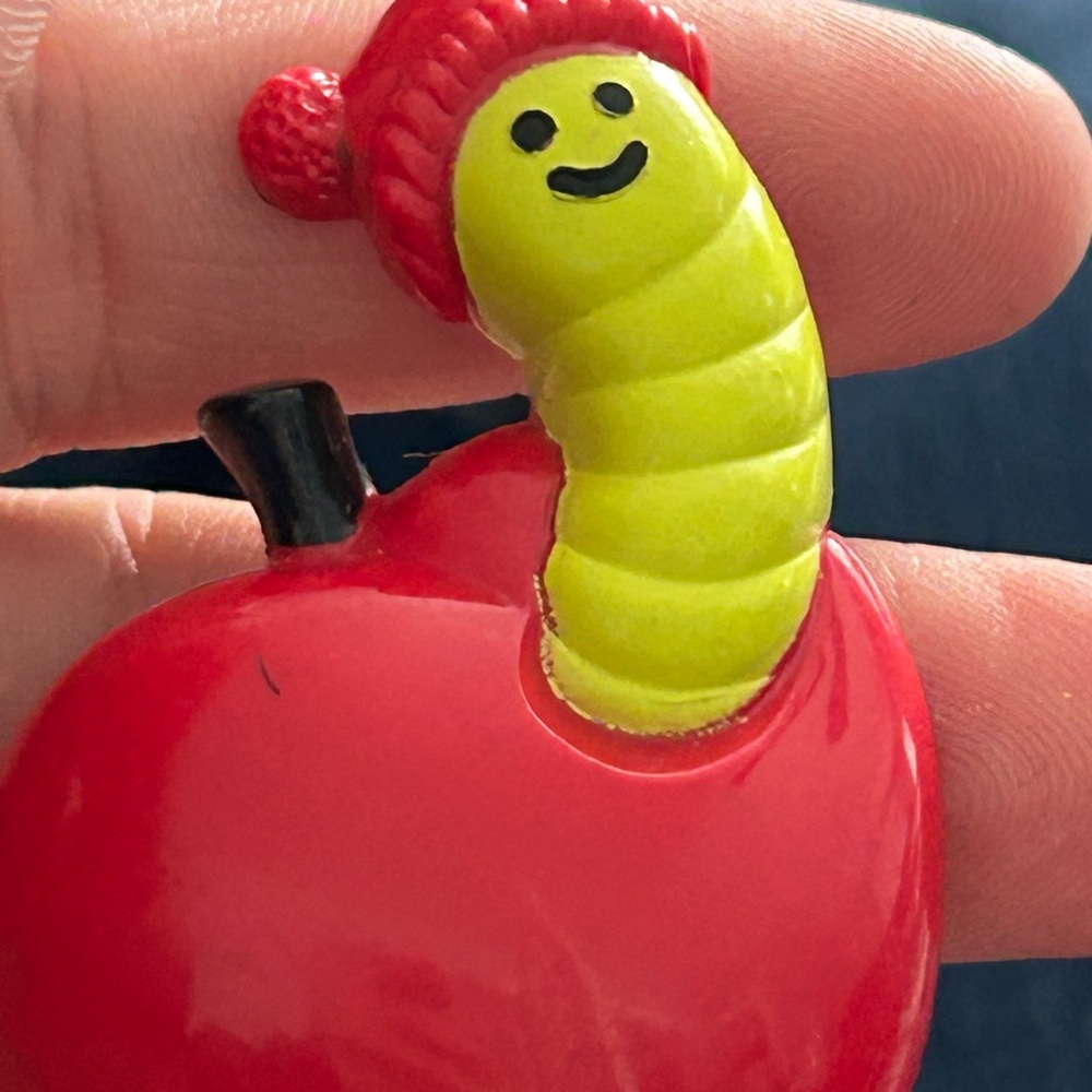 Avon Red and Yellow Apple Worm Brooch